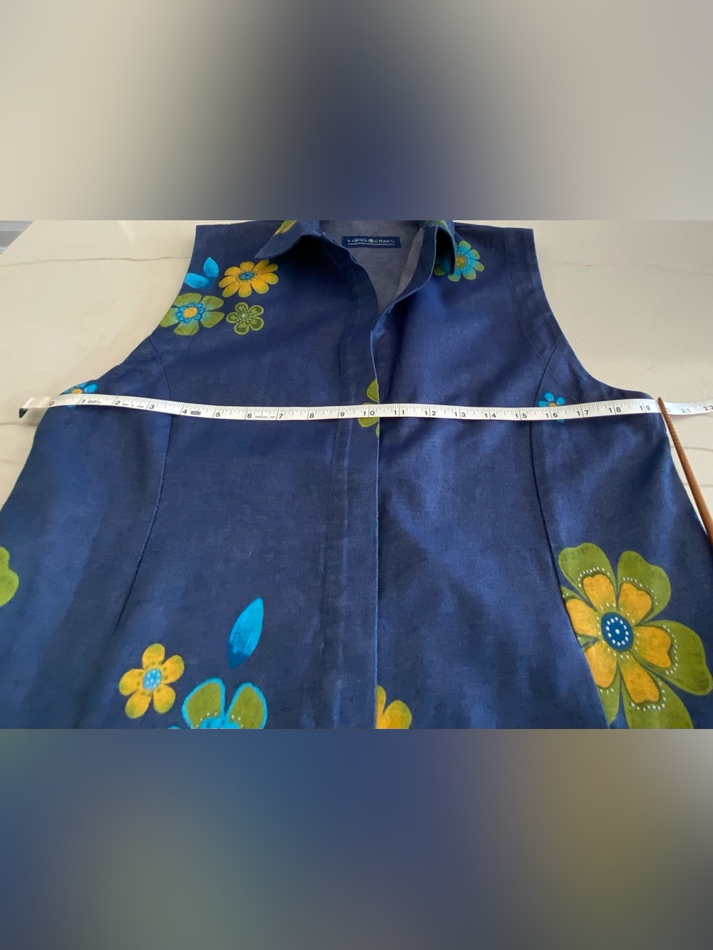 SIMON CHANG Retro Denim Floral Vest & Pant Set - Picture 6 of 12